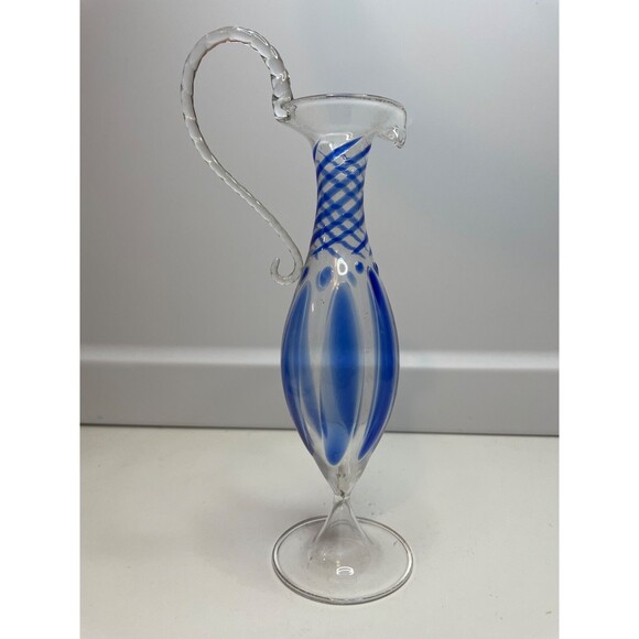 Bimini Small Bud Vase swirl blue and clear Delicate Glass 7.5"H Vintage - Picture 2 of 7